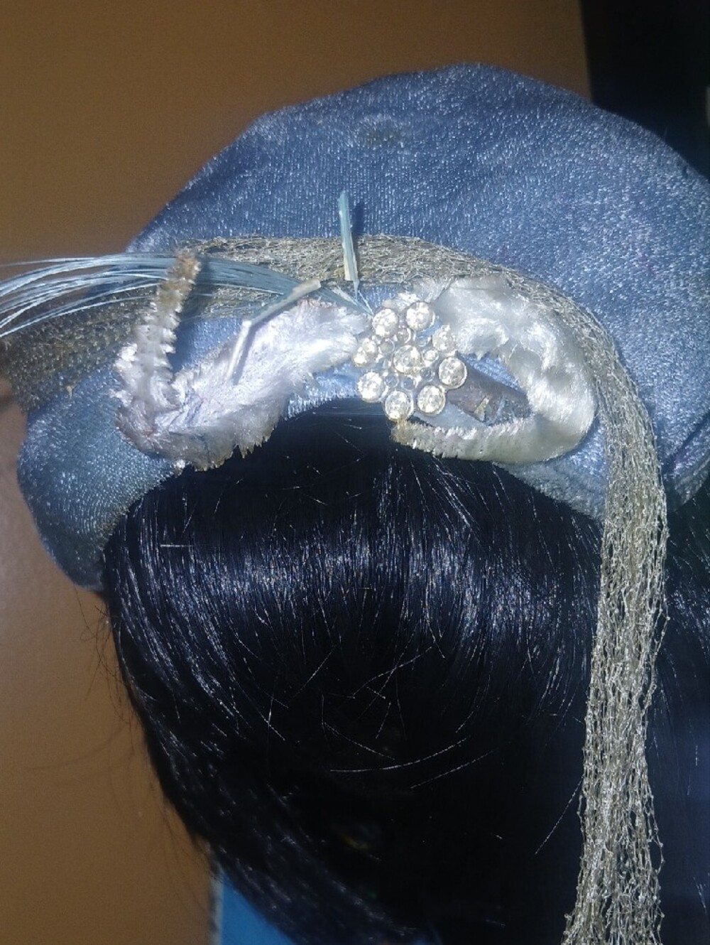 1950s Vintage Blue Velvet Hat With Silver Trims
